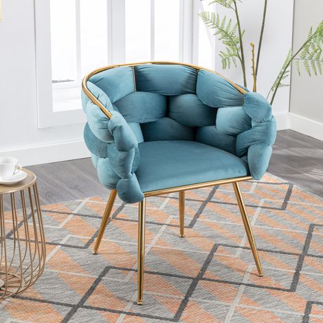 Chaise d'appoint moderne en velours bleu, fauteuil de coiffeuse avec pieds dorés 73 x 56 x 75 cm -PANGIVO (1/5)