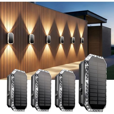 Lot de 4 Applique Solaire,Éclairage Haut et Bas,3 Modes Couleur,IP65 Étanche,Jardin Terrasse (1/5)