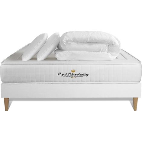 Komplettpaket Bett - Matratze 160x200 cm + Boxspringbett mit Lattenrost (im Set) + 2 Kopfkissen + Bettdecke - Lancaster