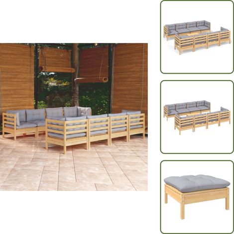 Madera maciza - vidaXL Juego de muebles de jardín 9 pzas y cojines madera maciza pino - Pino