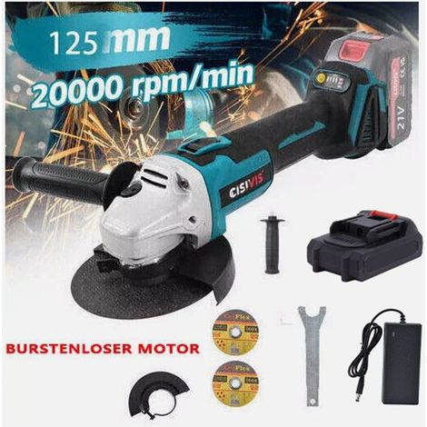 Meuleuse d’angle sans fil 125 mm brushless, meuleuse à batterie 3 vitesses compatible Makita, disqueuse sans fil avec batterie et chargeur (1/5)