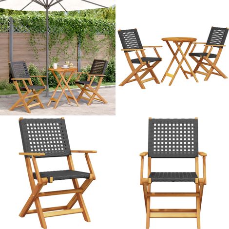 3-tlg. Bistro-Set Schwarz Poly Rattan und Massivholz - Gartensitzgruppe - Outdoor Möbel - Esszimmergarnitur - Bistroset - Gartenmöbel Set - Home & Living