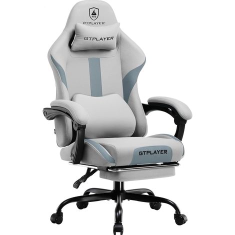 Chaise Gaming, Chaise de Gamer, Chaise de Bureau Respirante en Tissu de Haute Qualité, Chaise PC Ergonomique, Chaise de Bureau Réglable et Pivotante avec Repose-Pieds, Gris (1/5)