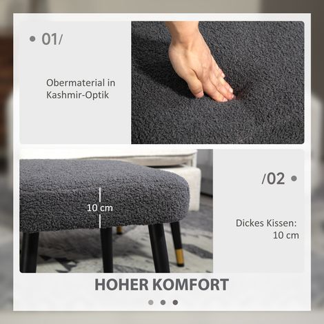 Tabouret repose-pieds, siège rembourré aspect cachemire, pieds acier, 42x42x44 cm, gris foncé (1/5)