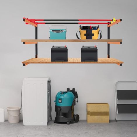 Wandhalterung Kaminholzregal, Metall Holzregal mit 3 Ebenen, 2Wandhalterung Holz Organizer Holzlager, Kaminholzregale für den Innen- und Außenbereich, Verstellbare Mittelstange