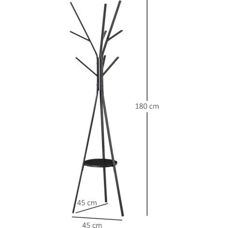 Porte-manteau sur pied 180 cm en métal noir, élégant portant d'entrée pour vestes et manteaux, design épuré et raffiné, idéal couloir. (1/5)