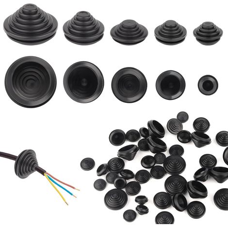 Lot de 60 passe-câbles en caoutchouc - 10 mm/16 mm/20 mm/25 mm/30 mm - En forme de tour - Étanches - Pour protéger les câbles (1/5)