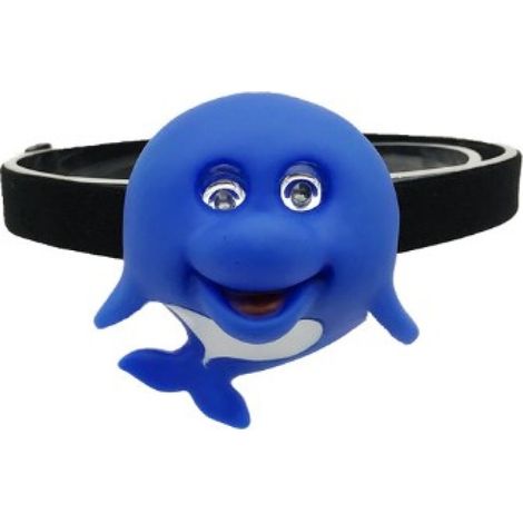 Lampe frontale enfant en forme de dauphin bleu, en plastique écologique, 2 modes d'éclairage, portable et alimentée par piles pour les activités de plein air. (1/5)