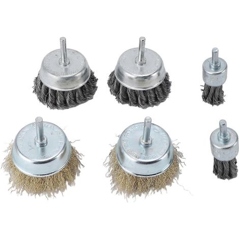 Ensemble de 6 brosses métalliques multifonctionnelles pour perceuses, pour le polissage du métal, l'élimination de la rouille, des bavures et de la peinture.