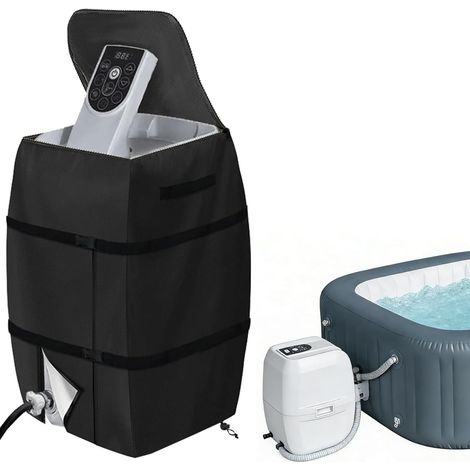Housse pour pompe à jacuzzi - 54 x 43 x 38 cm - Robuste - Étanche - Étanche - Anti-poussière - Isolée - Convient pour baignoire extérieure/piscine (noir) (1/5)