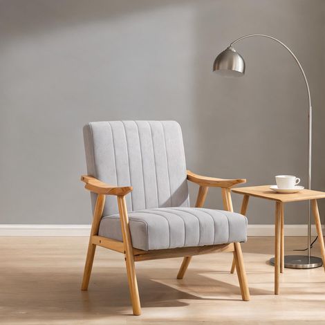 Fauteuil coloris gris clair en polyester 68 x 74 x 82 cm (1/5)