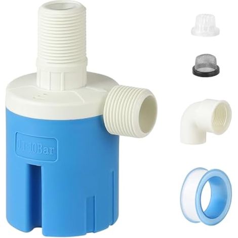 Vanne flottante automatique, vanne de contrôle de niveau d'eau 3/4, avec 2 filtres à mailles, pour piscines, baignoires, bassins d'élevage, aquaculture (1/5)
