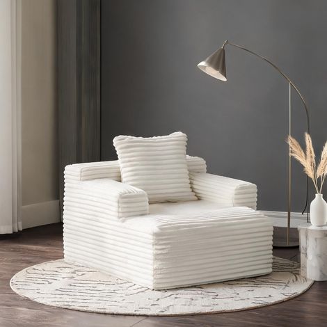 Chaiselongue en tissu cord beige canapé relax sans montage (1/5)