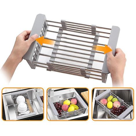 Égouttoir à vaisselle extensible à suspendre au-dessus de l'évier avec grille d'égouttage réglable pour la vaisselle (1/5)