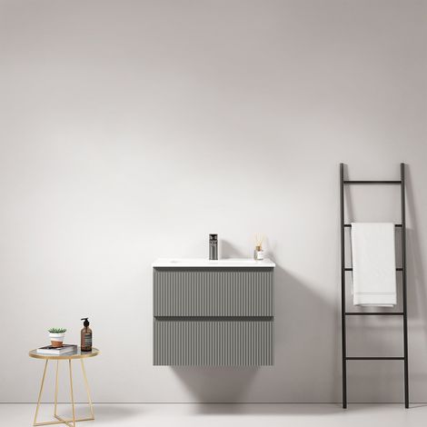 Mobile bagno sospeso cannettato 60 cm Grigio Londra Lavabo in Ceramica Senza Specchio - Fiji Paint