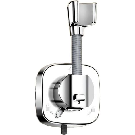 Support pommeau douche rotatif 360 ventouse argent, sans perçage, fixation carrelage, salle bain baignoire (1/5)