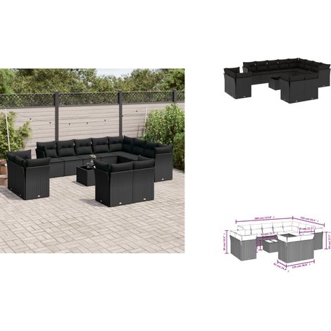 Salon de jardin avec coussins 13 pcs noir résine tressée - Ensemble Salon De Jardin - Meuble De Jardin - Salon De Jardin Design - Mobilier De Jardin - Canapé De Jardin (1/3)