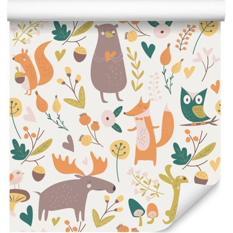 Carta da parati con splendidi animali del bosco per soggiorno e camera da letto, 50x1000 cm (1/5)