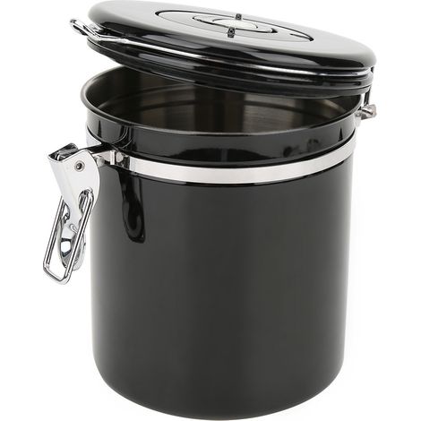 1,5-Liter-Edelstahl-Vorratsdose mit Ventil, luftdicht verschlossen, für Tee, Kaffeebohnen, schwarz (1/5)