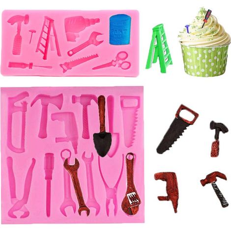 Lot de 2 moules à fondant en silicone, outils de construction, moules à main pour décorer chocolat, gelée, biscuits, savon, glaçons et gâteaux. (1/5)