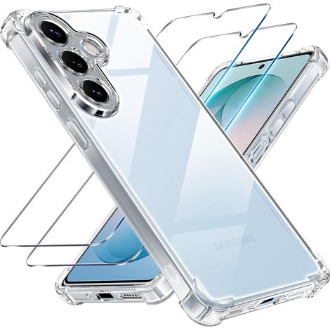 3 en 1 Coque et Verre Trempé pour Samsung Galaxy S26, [Coussin d'air Intégré] Anti-Jaunissement Souple TPU Bumper Coque Protection pour Samsung s26, Transparente (1/5)