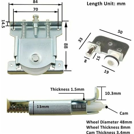 VURAHOME - 2 Paires Roulette Porte Coulissante Placard,Roulette de Porte Coulissante,Rouleau de Porte de Placard,Meubles Roues Coulissante,pour Armoires, Armoires, Fenêtres, Portes Coulissantes (Argen (1/5)