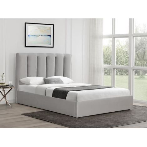 Lit avec coffre de rangement en velours GRIS modèles LISA 140 X 190 CM (1/4)