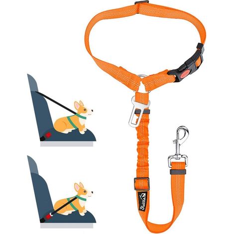 SlowTon Hundegurt Auto 2-in-1 Anschnallgurt Kopfstützen-Rückhalte B.Orange (1/5)
