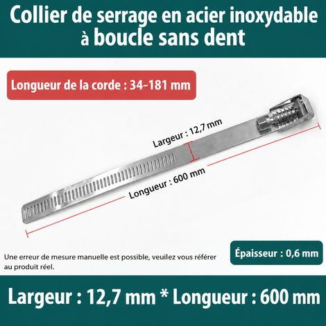 Collier de serrage déverrouillable en acier inoxydable 304 600 × 12,7 × 0,6 mm diamètre 34-181 mm 600 34-181mm 2 × 2 × 2 cm 45 g – Livraison gratuite