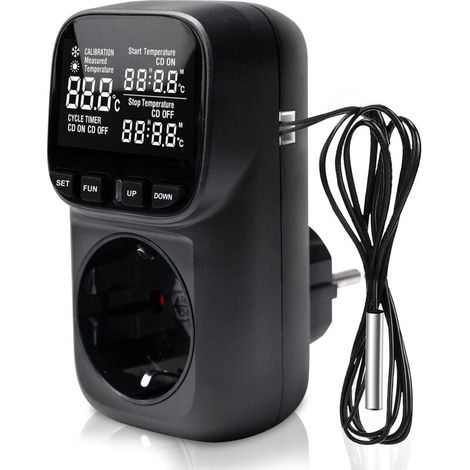 Regolatore di temperatura, termostato a spina, termostato a spina con display LCD e sonda, da -40 °C a 120 °C, 230 V, regolatore di temperatura digitale per acquario, incubatrice, serra (1/4)