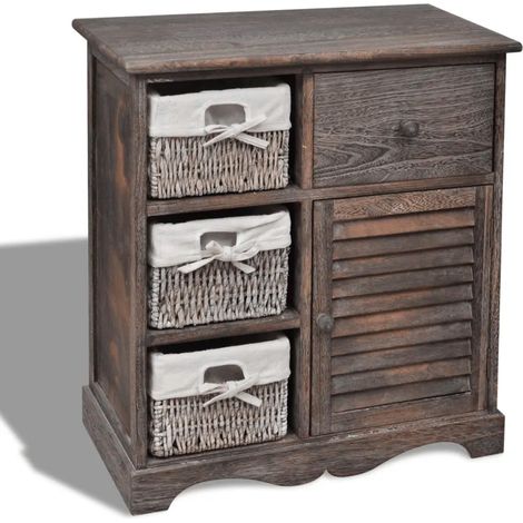 Armario de madera con 3 cestas diseño rústico almacenamiento dormitorio 60 x 30 x 63 cm madera marrón 020046227 (1/5)