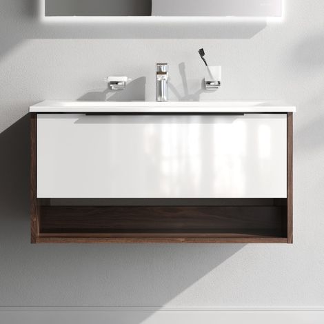 AM.PM Badmöbel Set Badezimmerschrank mit Waschbecken Hängender Waschbecken mit Unterschrank mit Soft Close, 80 cm, 1 Schublade, Weiß glänzend