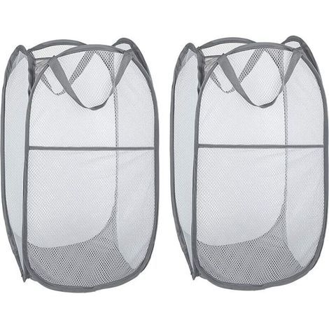 Cesta de lavandería [Juego de 2] Cesta de lavandería plegable de malla (1/5)