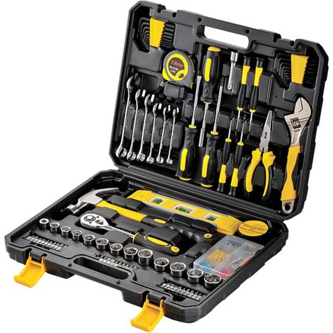 Ensemble d'outils de 108 pièces, Kit à main général avec boîte à outils en plastique, mallette de rangement utilisée pour la réparation automobile et la réparation domestique (1/5)