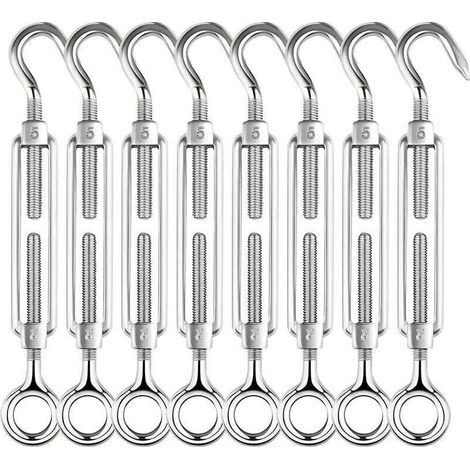 M4 Tendeur Inox,8 Pièces Tendeur Crochet et oeil en Acier Inoxydable 304, Tendeur Cable/Tendeur Fil Acier,Tendeurs Pour Fil a linge,Corde a linge (1/5)