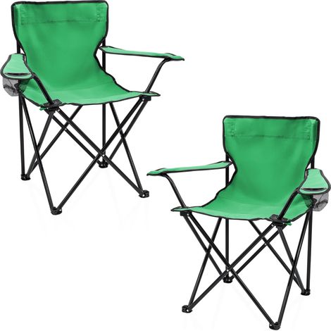 Camping Klappstuhl mit Getränkehalter 2er Set - lime grün - Campingstuhl klappbar mit Tragetasche - Stuhl faltbar für Festival Freizeit Garten Angler Sessel Belastbarkeit bis 100 kg