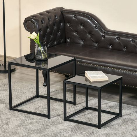 Moderne Couchtische, 2er-Set, Stahl und gehärtetes Glas, Schwarz