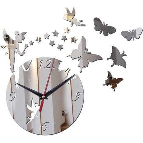 Horloge murale miroir 3D papillon fée, déco moderne maison, design silencieux pour salon chambre enfants, lot de 2, horloge décorative (1/5)