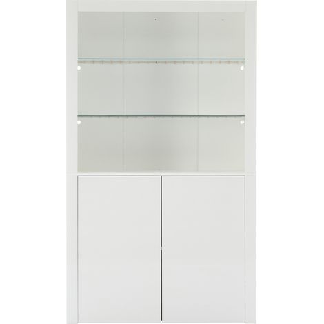 Vetrina alta bianca lucida 100 x 35 x 170 cm con LED e vetro temperato (1/5)