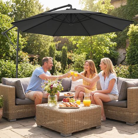 Parasol à Bras Déporté 3x3 m avec Toit Réglable, Base Croisée et Ventilation, en Métal et Polyester, Noir (1/5)