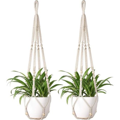 2Pièces Support Pots pour Fleur, Suspension Plante Macramé Corde de Coton Porte Décoration du Jardin Intérieur ave 2Crochets Suspendu (1/5)