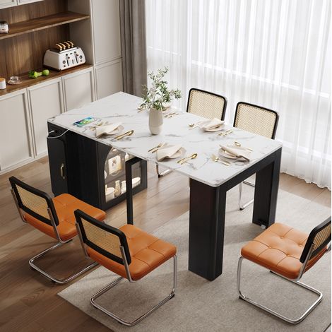 Isla de cocina extensible 83x39.6x77 cm blanco y negro en MDF y vidrio con ruedas, LED y almacenamiento (1/5)