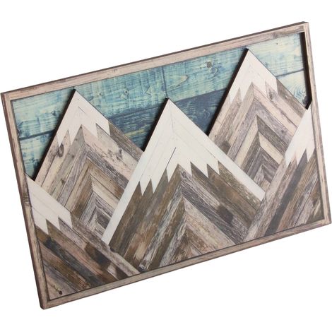 Décoration murale en bois de montagne : Tableaux décoratifs de sommets de montagnes vertes et bleues (1/5)