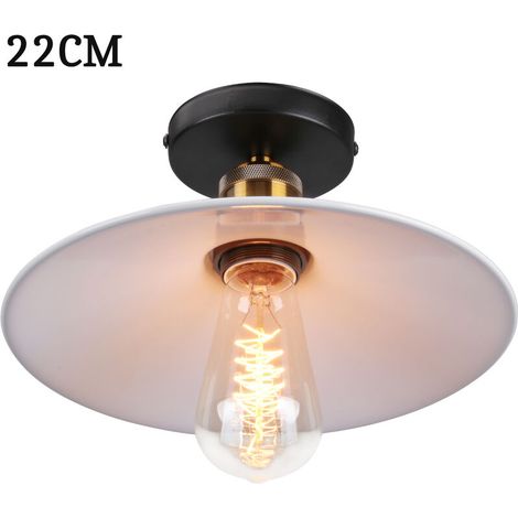Plafonnier Industriel Rétro Vintage Abat-jour Métal E27 220mm Blanc (1/5)