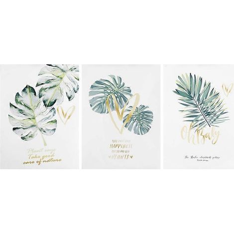 Lot de 3 Tableaux Toile Verte Plantes Nordiques avec Lettres, Décor Mural Artistique Feuillage pour Salon, Design Scandinave Moderne (1/5)