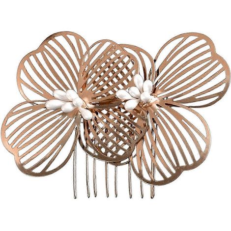 Peigne à cheveux de mariée style coréen, décoré de fleurs, design antidérapant, pince à cheveux, accessoire de coiffure rétro pour mariage.-Light Blond (1/5)