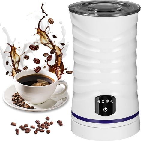Mousseur à lait électrique 4 en 1 avec revêtement anti-adhésif pour mousse de lait chaude et froide, arrêt automatique, idéal pour le café et le lait, blanc (1/5)