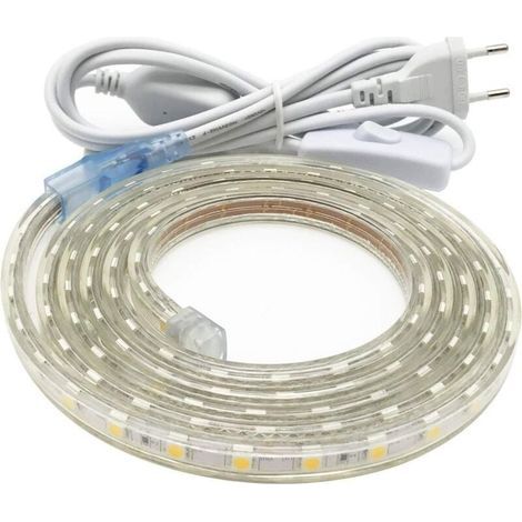 Ruban Led 3M, Très Lumineux Bandeau Led 220v avec Interrupteur,5050 IP65 Etanche, Blanc Chaud (1/5)