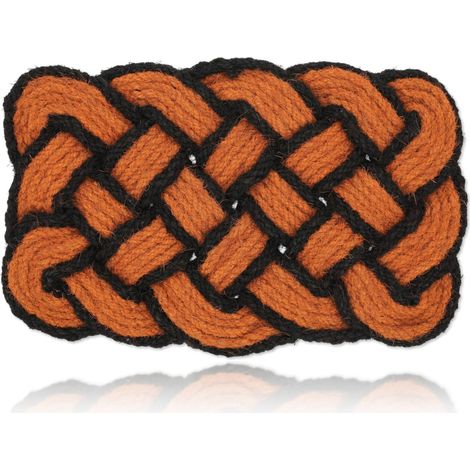 Relaxdays Zerbino Intrecciato a Mano da Ingresso, Fibra Cocco, 75x45 cm, Tappetino Entrata Reversibile, Arancione Nero (1/5)
