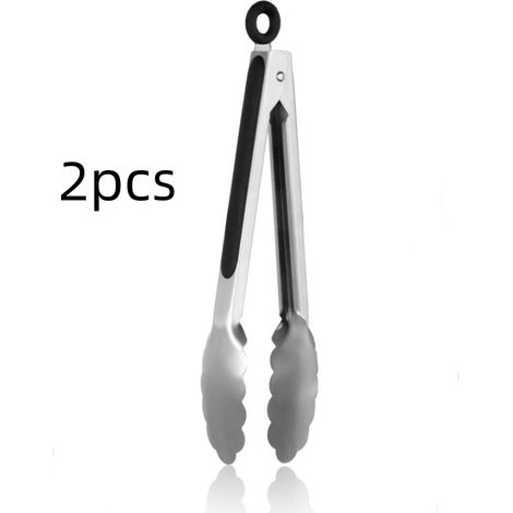 Ustensiles de cuisine en acier inoxydable, lot de 2 pinces métalliques verrouillables de 23 cm (9 pouces), pour cuisiner, servir et griller, avec poignée antidérapante. (1/5)